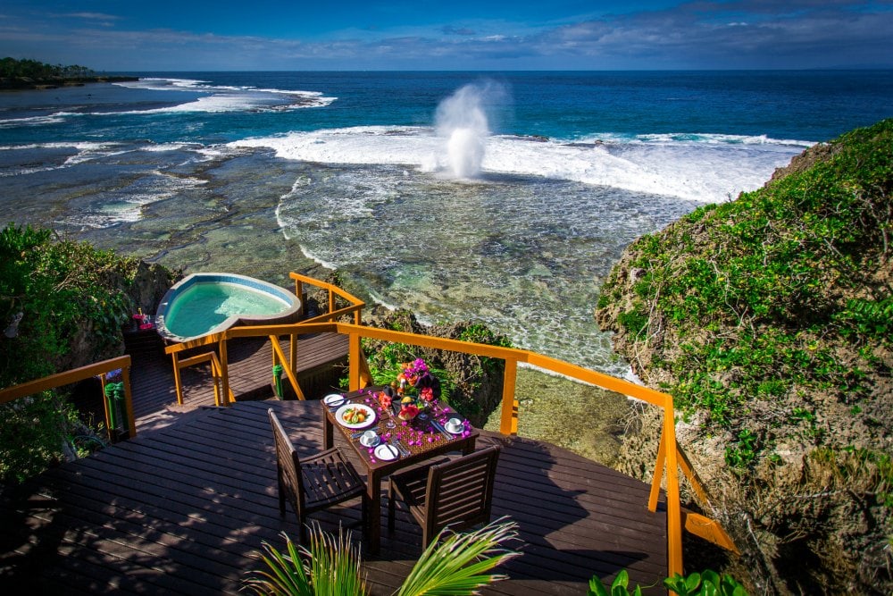 Namale Resort offers a number of unique private venues for dining and relaxation. The blowhole deck sits on a volcanic shore overlooking the Koro Sea.