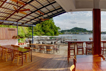The BAR-RACUDA restaurant serves up waterfront views from every table.