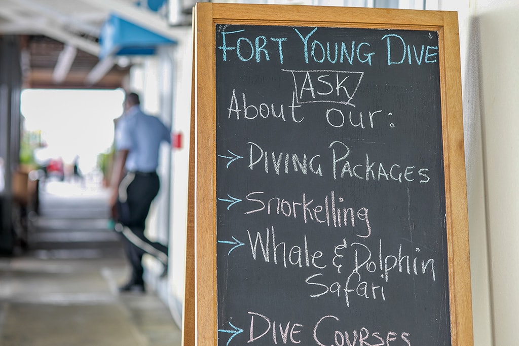 In addition to daily diving activities, Fort Young's aquatics center provides a range of water sports.