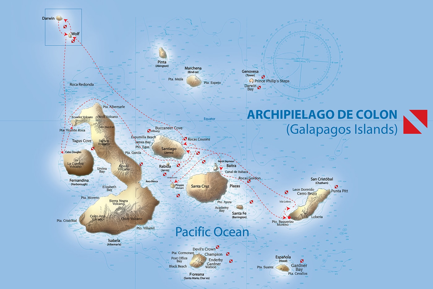 A typical one-week itinerary for the Galapagos Sky.