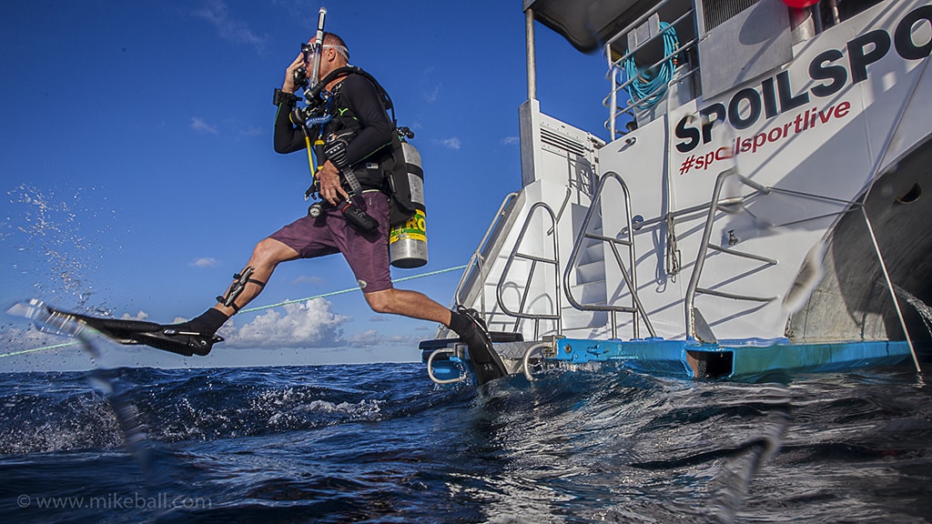 Most dives are made from the Spoilsport's secure entry and exit platforms. 