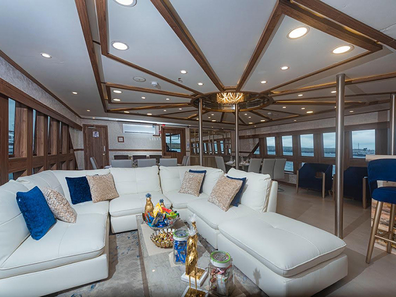 The main deck lounge is the social center of the boat.