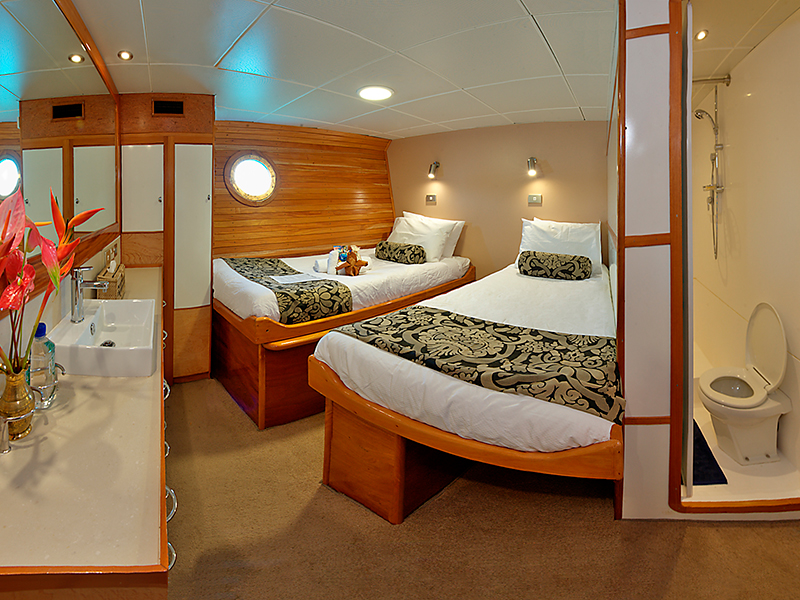 Nai'a's guest cabins can be configured with single or shared berths.