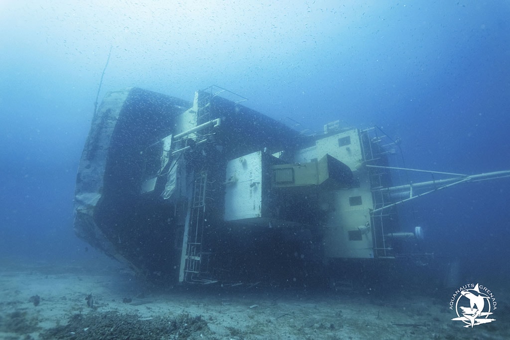 The former containership Anita now lies in 100 feet of water off the southwest coast of Grenada.
