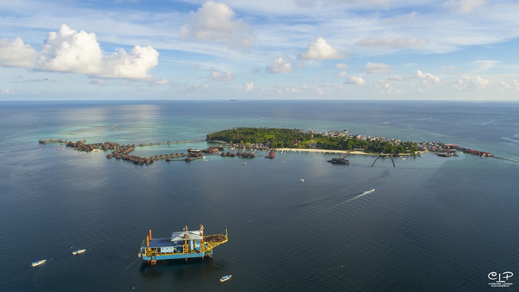 The SeaVentures rig sits close to the island of Mabul.