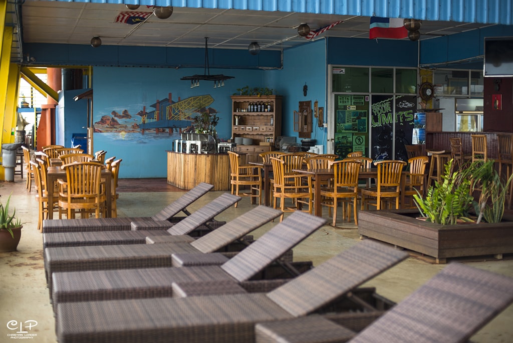 The lounge area of the SeaVenture offers sweeping ocean views.