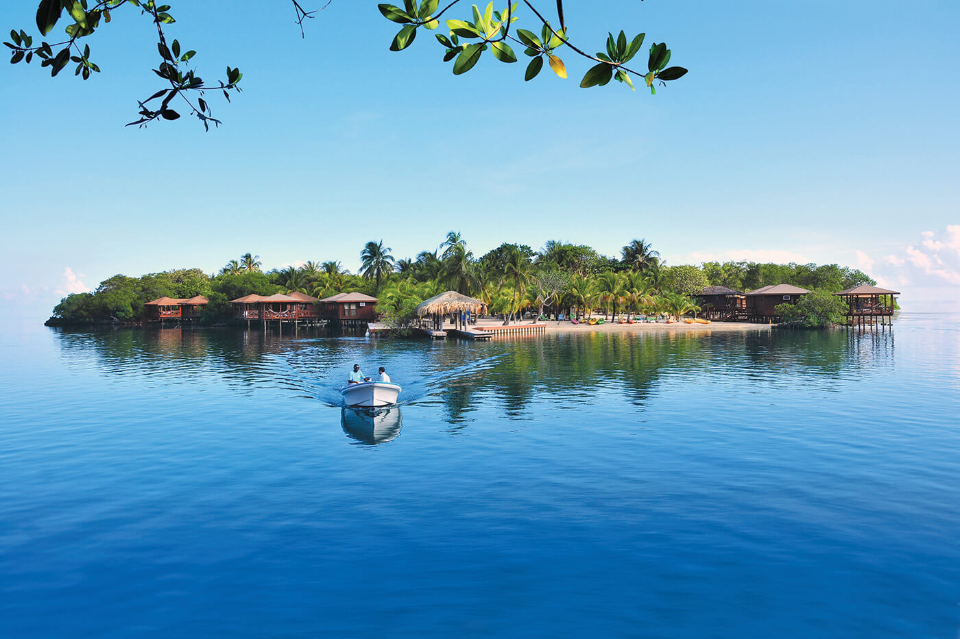 Waterfront bungalows on Anthony's Key are reached by taxi boat.
