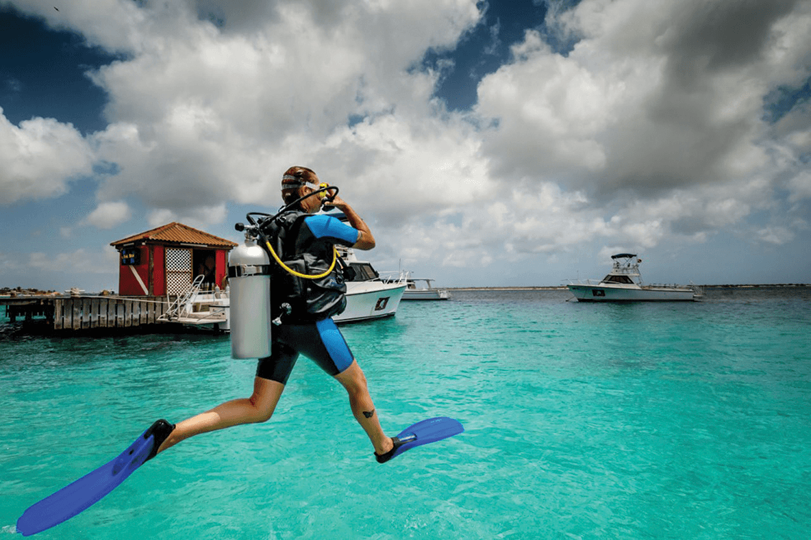 The house reef is just a giant stride and a few fins kicks away from the dock at Captain Don’s.