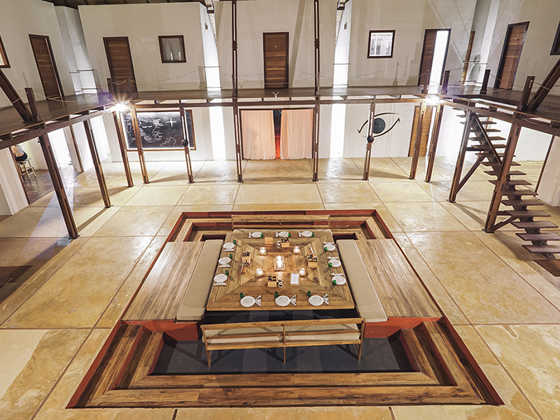 A signature feature of the resort restaurant is a communal table for guests who enjoy a communal dining experience.