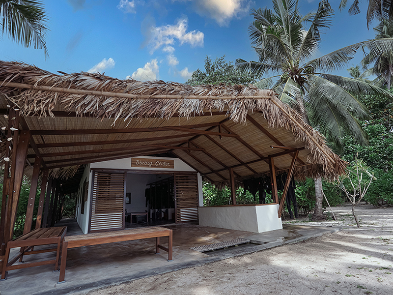 The dive center is centrally located to support shore diving activities.