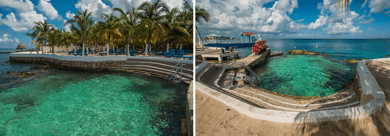 The swimming area at the Beach Club includes a sheltered cove with stairway access.