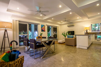 Interiors showcase sleek minimalist styles.