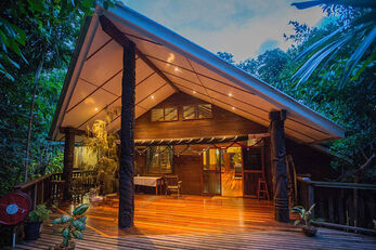 Bungalows hand-crafted by local workers evoke a sense of rustic luxury.