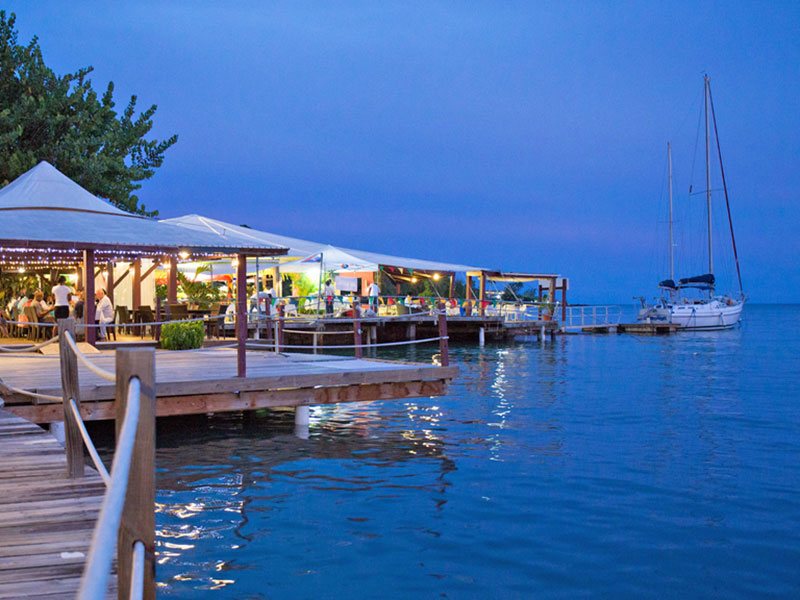 The waterfront Dodgy Dock Restaurant is a counterpoint of resort social activity.