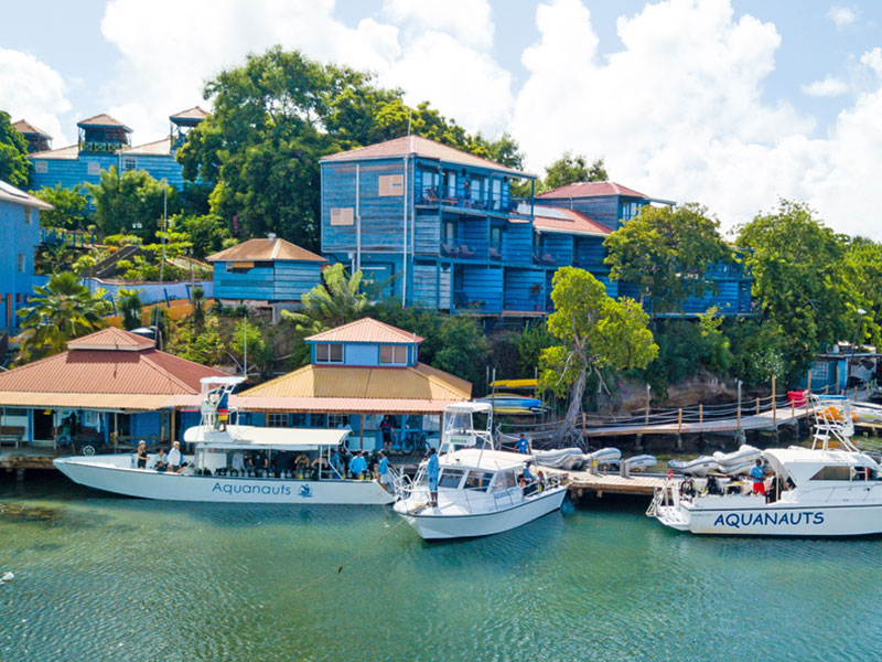 The Aquanauts dive center is located directly on the resort waterfront.
