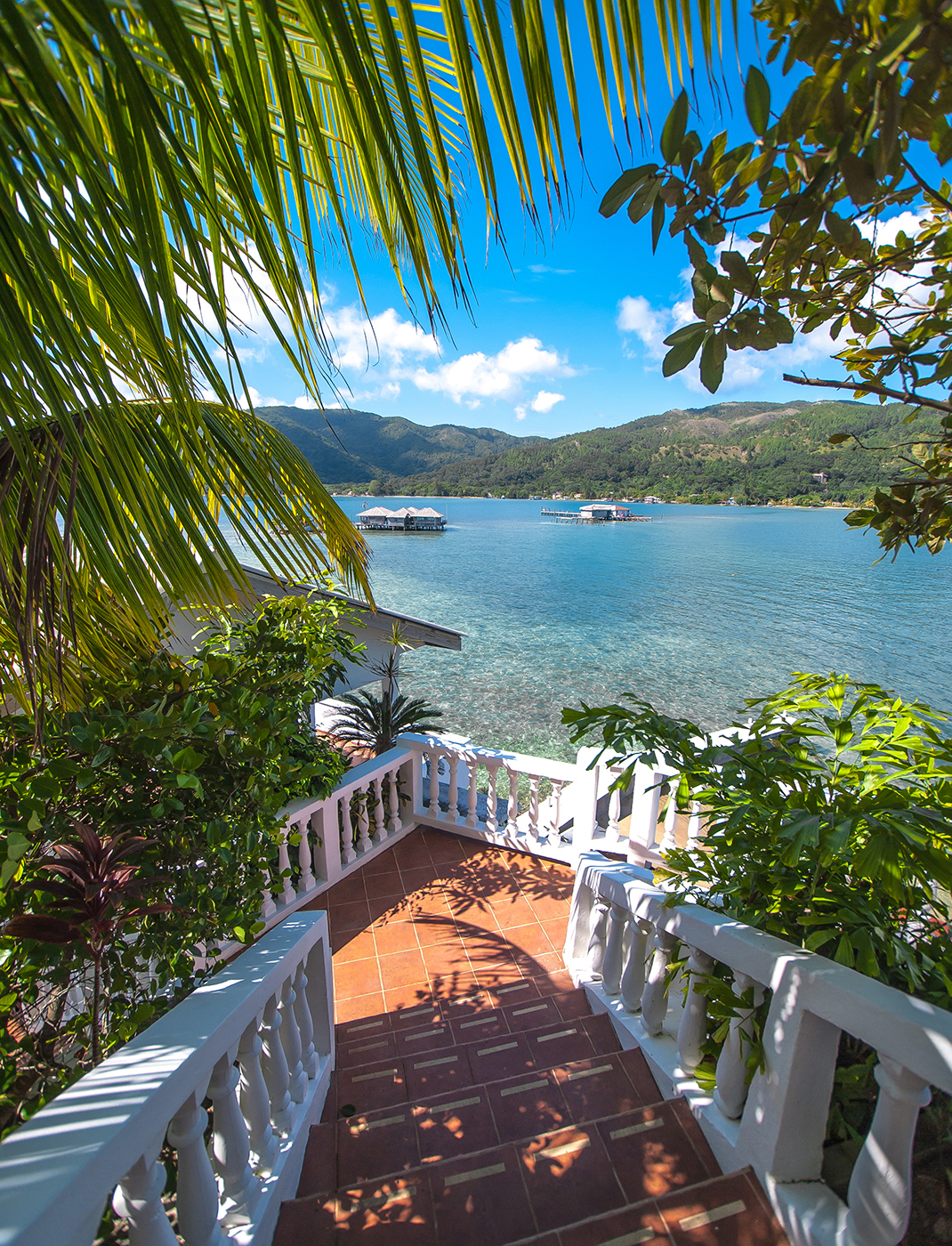 Stairs connect the different levels of Dunbar Rock, where there are ocean views at every turn.