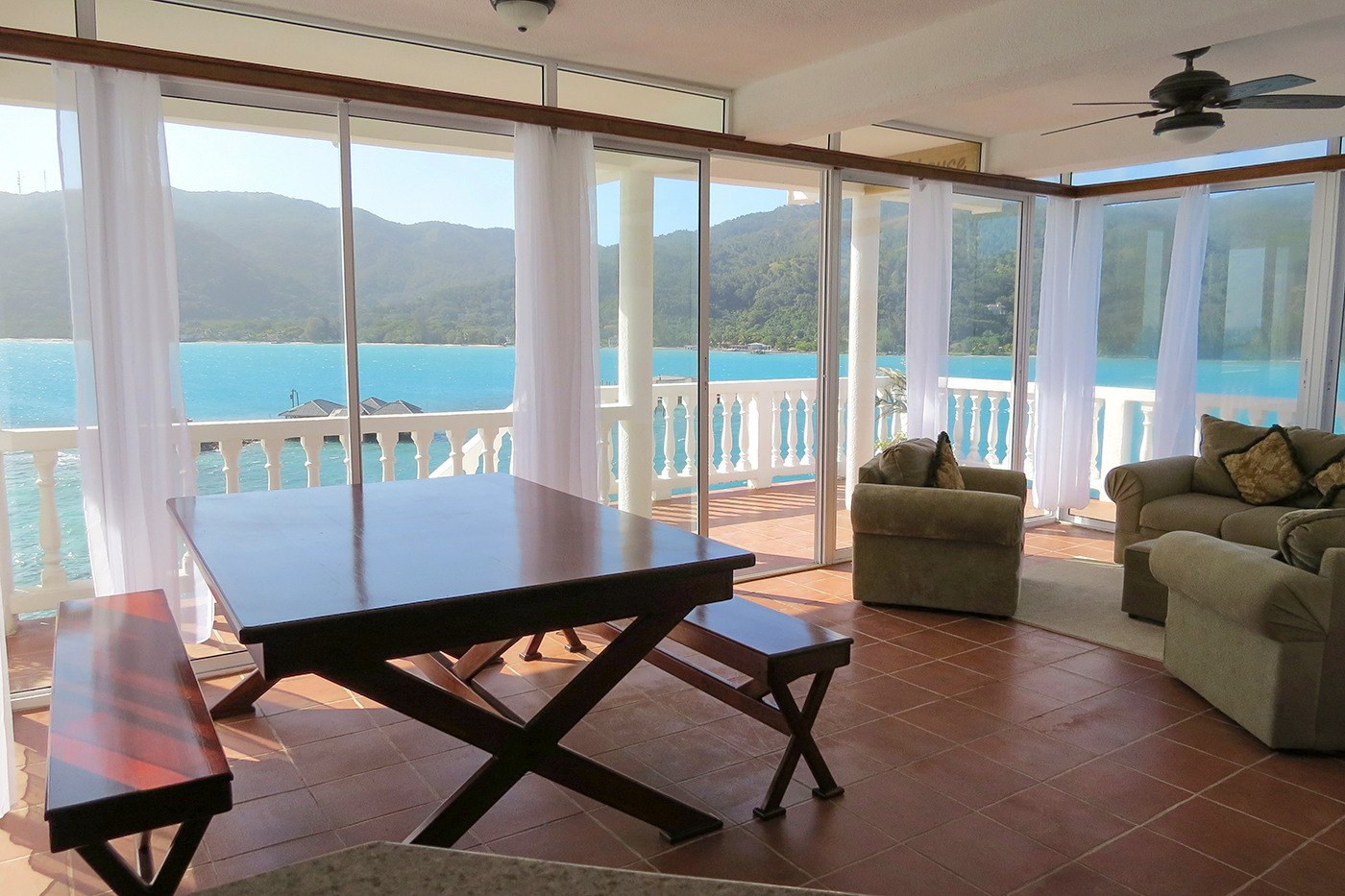 The view from the living room area of the penthouse suite, which perches more than 70 feet above the lagoon.