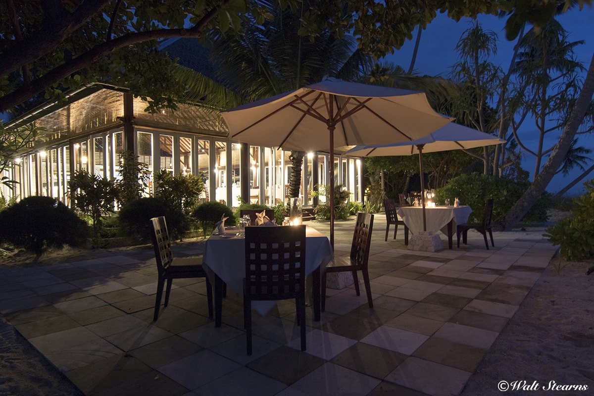 The resort's dining room delivers gourmet meals in a beachside setting.